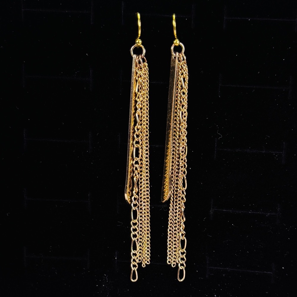 Pretty goldtone chain fringe long pierced earrings